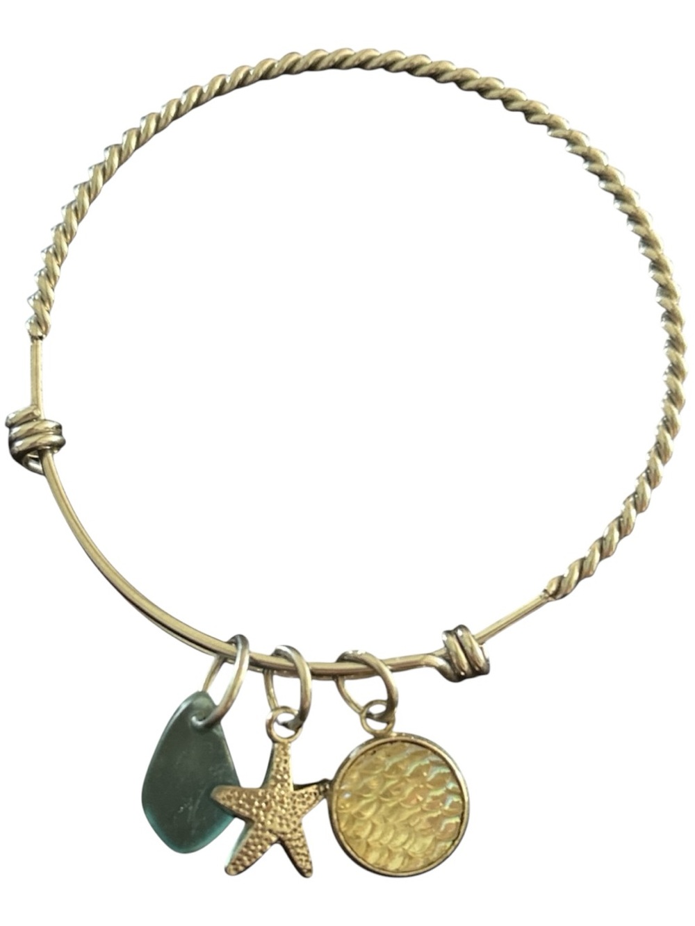 Alex and Ani Mermaid Sea Glass Starfish Bangle Rafaelian Gold Twisted Wire